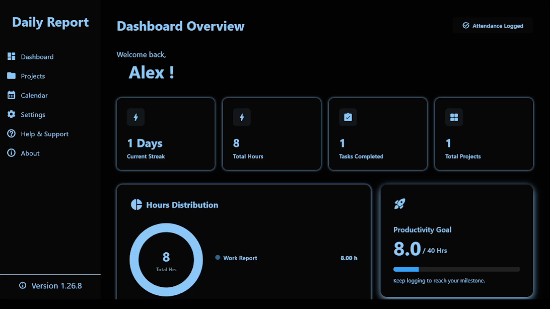 Daily Report Generator application dashboard